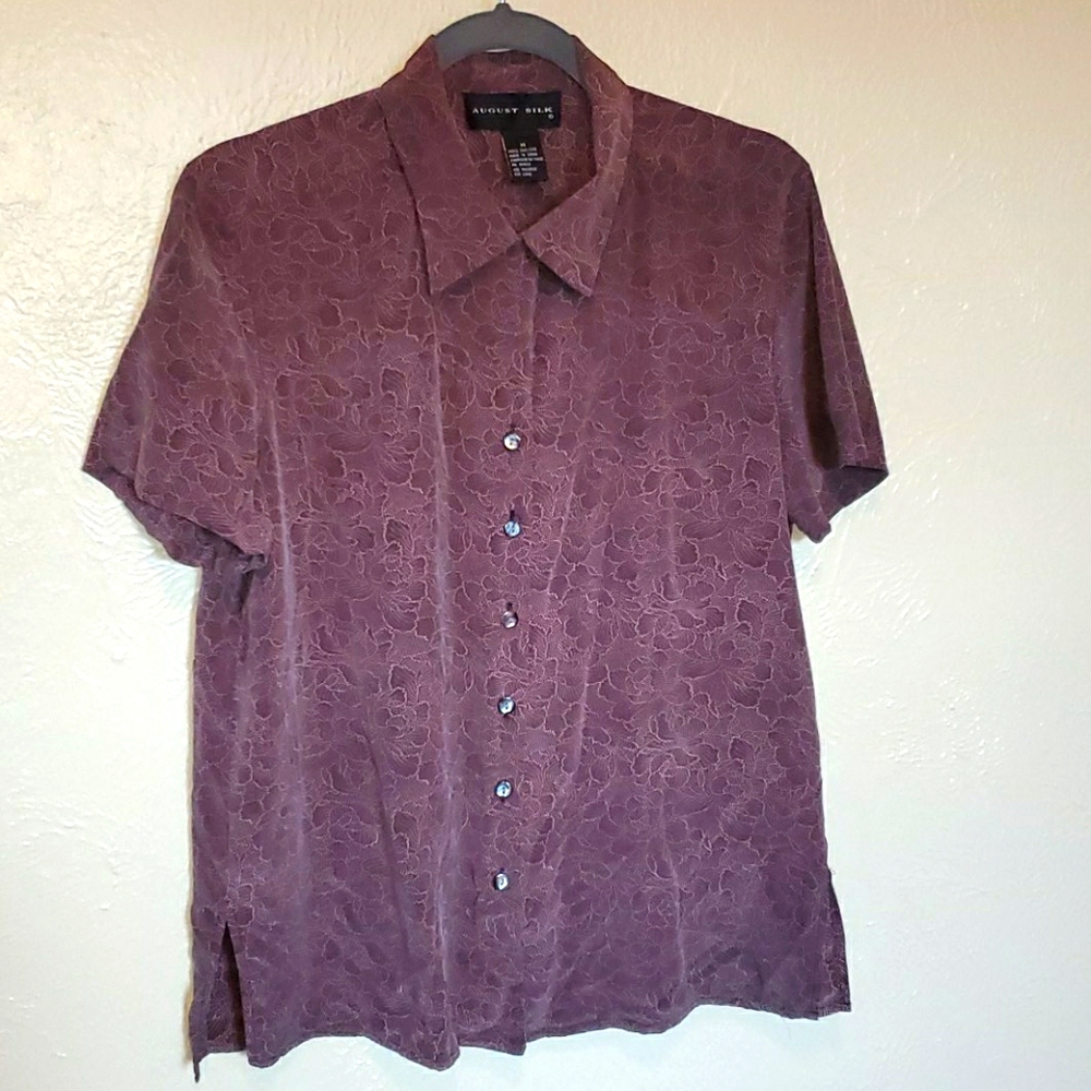 August Silk Short Sleeve Button Down Blouse